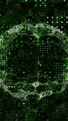 Poster - Animation of rows of dots pattern over spinning human brain icon against green background