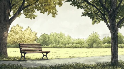 Wall Mural - A view of a bench in the park. 4K animated video