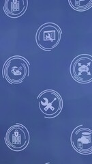 Poster - Animation of icon in loading circles over dots forming abstract patterns in background