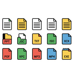Fototapete - Illustration of various file type icons including ppt jsc txt iso xcx pof xpc mp3 mp4 and exe files
