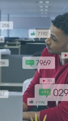 Poster - Animation of social media data processing over diverse business people in office