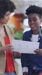Poster - Animation of diagram and data processing over female colleagues talking in office
