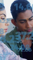 Poster - Animation of data processing over diverse colleagues talking in office
