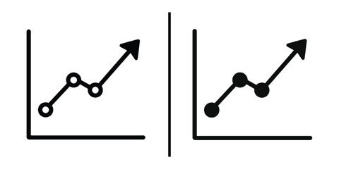Fototapete - Rising graph illustration: The upward trending line graphs with open and closed dots, set against a minimalist background, depicting financial growth, data analysis, and economic trends.