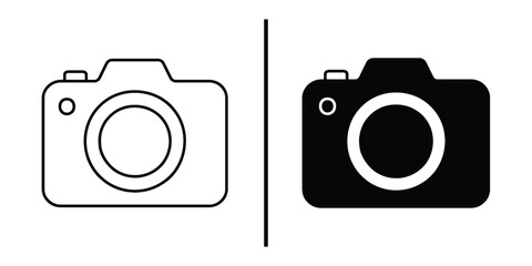 Poster - Camera Icons: A minimalist image featuring two distinct camera icons, one rendered in a crisp outline and the other as a bold silhouette.