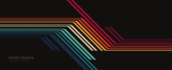 Poster - Retro-futuristic abstract background with vibrant, multicolored tech-inspired lines.