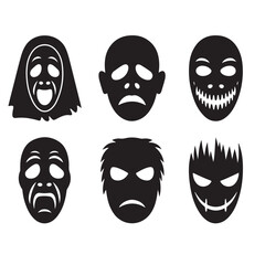 Poster - A collection of six black and white spooky halloween masks with different facial expressions and designs