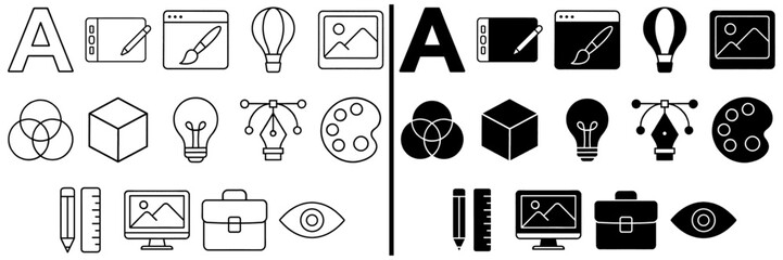 Fototapete - Design Icon Elements: An elegant assortment of design icon elements, presented in a simple linear format for easy use in various design projects and purposes.