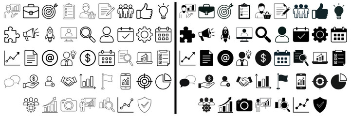 Fototapete - Icon Array: A collection of various business icons, illustrating a range of concepts, designed to be informative and adaptable for a range of purposes.