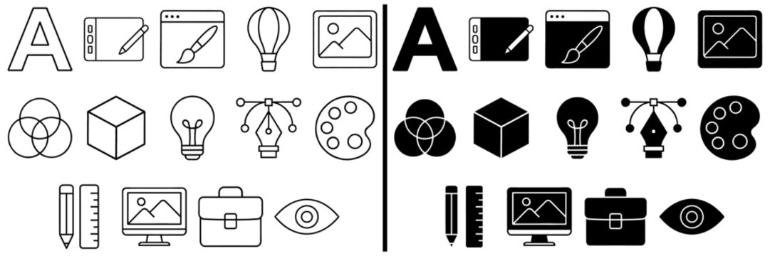 Design Icon Elements: An elegant assortment of design icon elements, presented in a simple linear format for easy use in various design projects and purposes.