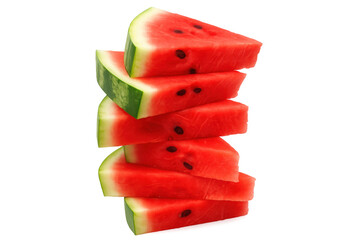 Poster - Fresh watermelon slices creating a balanced stack, isolated on a transparent background, ready for summer projects