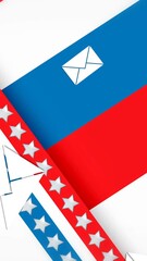 Poster - Envelopes and stars animation over red, white, and blue stripes background