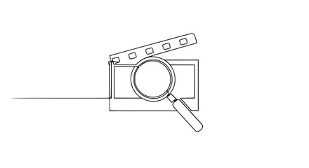 Aufkleber - Outline of a movie clapperboard and magnifying glass in minimal style  