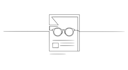 Aufkleber - Single line outline vector of glasses and document on a table  