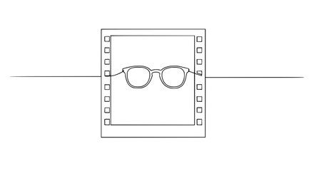 Aufkleber - Glasses inside film frame in minimalistic single line outline vector  