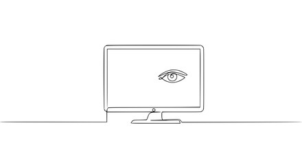 Aufkleber - Computer monitor with an eye illustration in single line outline vector  