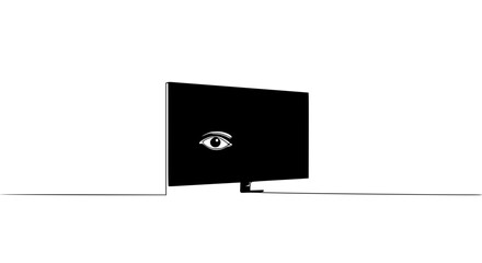 Poster - Minimalist black monitor displaying a single eye on a white background  