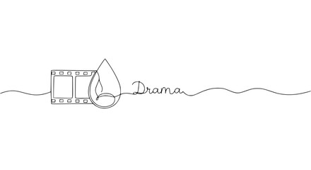 Poster - Single line outline vector of a film reel and a droplet with drama theme  