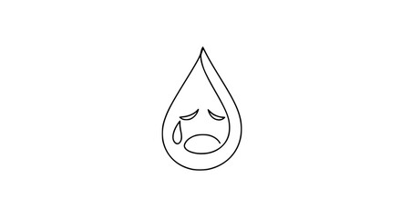 Poster - Tear-shaped droplet with sad expression in minimal outline design  