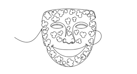 Poster - One line outline vector of smiling face with popcorn patterns
