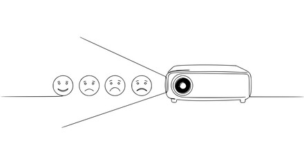 Poster - Projector displaying various facial expressions in single line outline vector  