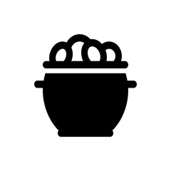 Poster - Black silhouette of a pot filled with coiled pasta or noodles, viewed from the front in a simple style