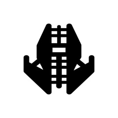 Fototapete - Stylized black and white glyph of a spaceship with rectangular windows and angled wing structures design