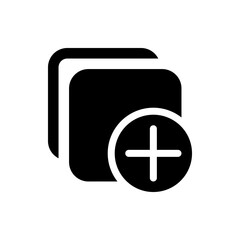 Poster - Icon depicting two overlapping documents with rounded corners and a plus sign indicating addition or creation