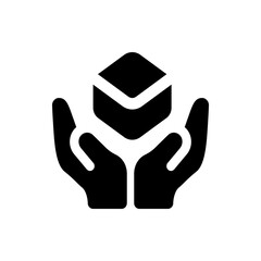 Fototapete - Two hands holding a cube with a white line around the top edges in a black and white simple design