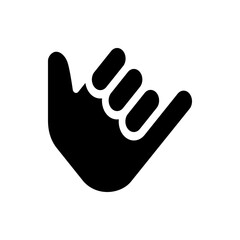 Poster - Black shaka sign hand gesture with thumb and pinky extended and three fingers folded in the middle shown