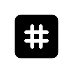 Poster - Illustration of a white hashtag symbol centered within a black square with rounded corners and a clean design