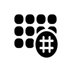 Poster - Black rounded rectangle grid with a hashtag symbol in a circle overlayed on the bottom right corner