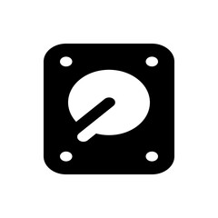 Fototapete - Illustration of a black hard drive with a white disc and arm, featuring four white circular accents