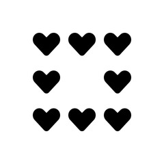 Poster - Arrangement of nine black heart shapes in a three by three grid on a white background creating a simple pattern