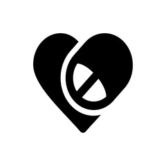 Poster - Heart shape with a pill overlay representing healthcare and medicine in a minimalist black and white design