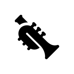 Poster - Illustration of a black trumpet with valves and a bell, musical instrument icon and jazz music symbol