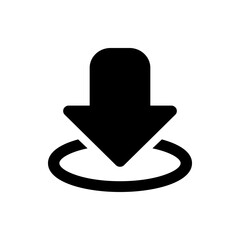 Fototapete - Black download arrow pointing down towards a curved line on a white background in a simple icon design