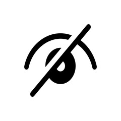 Poster - Eye icon with a diagonal line through it representing visibility off or hidden mode in black and white style
