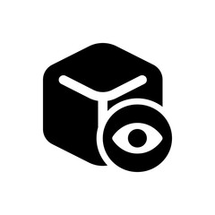 Poster - Black cube with white outline and a white eye inside a black circle positioned in the lower right corner