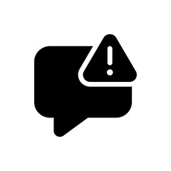 Aufkleber - Black speech bubble with a white outlined warning triangle and exclamation point icon overlayed on top right corner