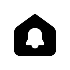 Poster - Black house shaped icon with rounded corners containing a white bell notification symbol inside it