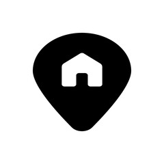 Poster - Black location pin icon with a white house shape inside indicating home location on a map design
