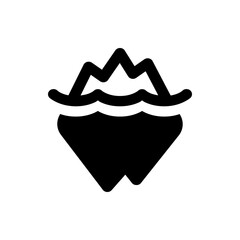 Poster - A stylized black iceberg icon with jagged mountain peaks above water waves on a white background view