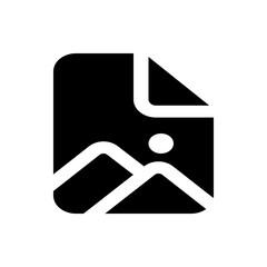 Fototapete - Illustration of a document icon with a folded corner displaying a landscape scene with mountains and a sun