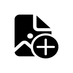 Poster - Illustration of a document icon with a landscape and a plus sign indicating adding a new image file