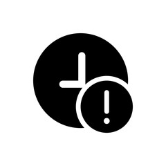 Poster - Black clock with a white plus sign inside and a black circle with a white exclamation point on the side