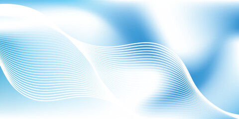 Poster - minimalist blue gradient background with shining lines waves. Minimalist background for banner, poster, cover