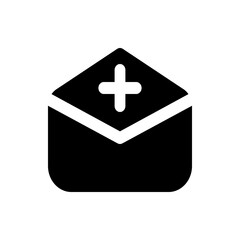 Poster - Black envelope with a white plus sign on top, representing medical or health related communication needs