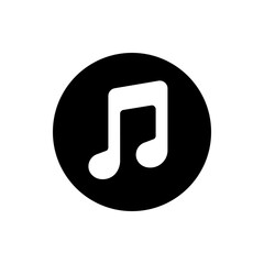 Poster - White musical note icon centered on a black circle providing a simple and elegant representation of music