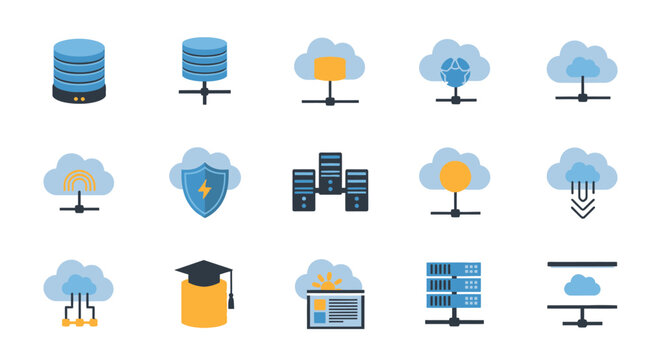 Cloud Computing Network Server Icons Set